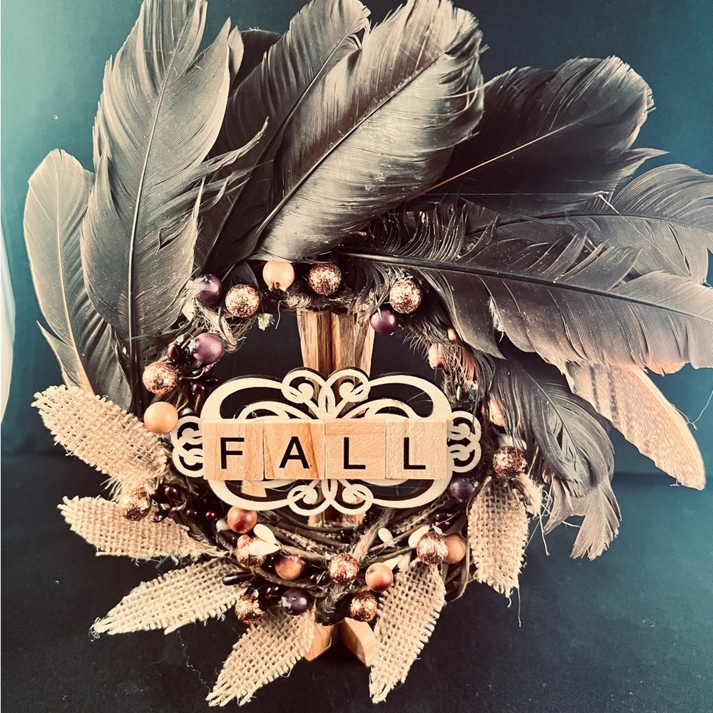 Handcrafted Fall Feather Wreath